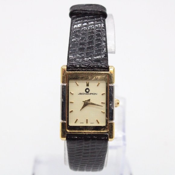 J.B Champion Watch Womens Gold Tone Stainless Steel Classic Black Leather Band - Picture 2 of 8